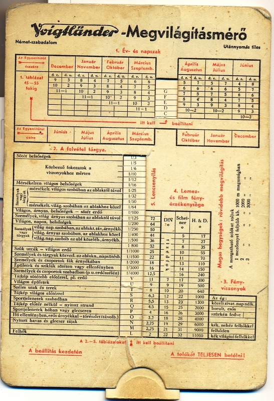 Megvilágítási táblázat - Voigtlander  magyar 1a