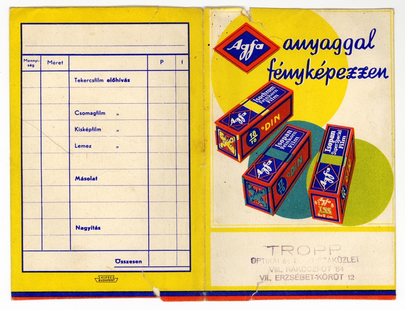 TROPP optikai és fotószaküzlet - 1950 k.